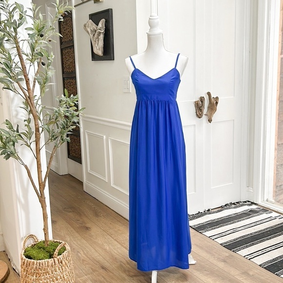 Felicity & Coco Womens Blue Empire Waist Maxi Dress Sleeveless Spaghetti LP - Picture 2 of 11